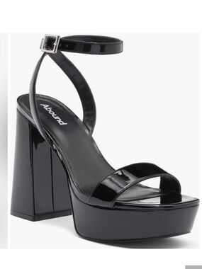 NWT Abound Monica Heels Evening Chunky Patent Platform Block Sandals 9 Black